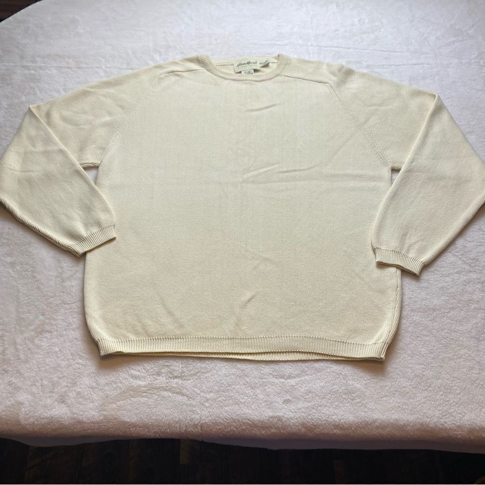 Eddie Bauer Very Pale Yellow Long Sleeve Crew Neck Knit Sweater Size Large
